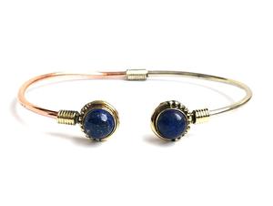 Bracelet manchette en pierre de Lapis fait main nouveau style argent et cuivre - Product Image 2