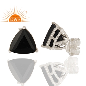 Latest Handmade Design Sterling Silver Natural Black <b>Onyx</b> Gemstone Trillion Stud <b>Earring</b> Jewelry For Women Gift For Her - Product Image 2