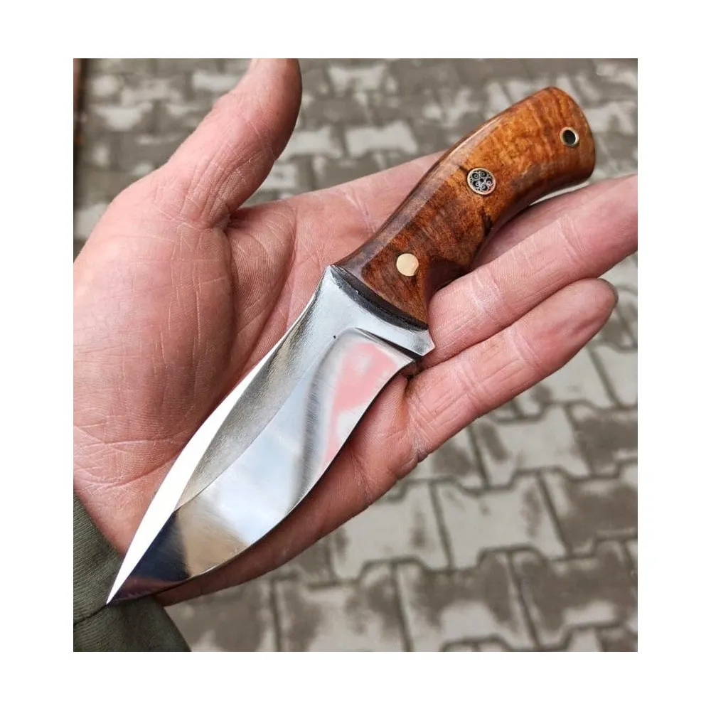 Facas de caça de aço damasco, facas feitas à mão de alta qualidade de aço da caça-faca de bolso-lâmina fixa e punho de madeira