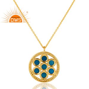 Collier pendentif en calcédoine bleue avec CZ, bijou en plaqué or 18 carats, pierre précieuse naturelle de fabrication - Product Image 2