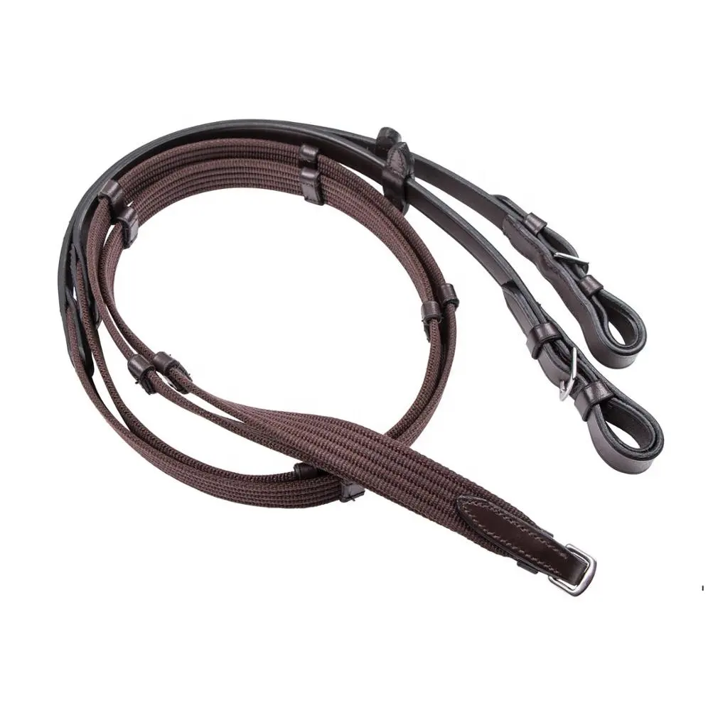 Horse Nylon Brown Reins With Leather Attached Heads For Equestrian Saddle Customized For Wholesale