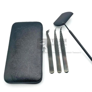 Pinzas de pestañas de acero inoxidable sostenibles japonesas de plasma negro con logotipo personalizado fibra de agarre de diamante pestañas profesionales probadas a mano - Product Image 1