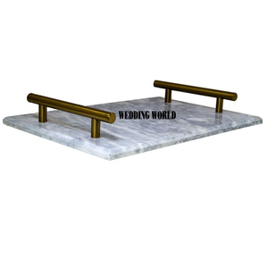 Plateau de service fait à la main de qualité supérieure, marbre blanc couleur avec poignée dorée plateau de Table fantaisie nouveau Design décoratif plateau de service - Product Image 5