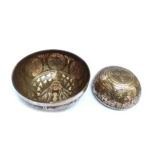 7 Чакра дизайн; Ручная работа; Himalaya тибетские поющие чаши и молотком для Йога Медитации в металлический корпус из латуни для духовные религиозные