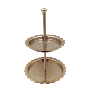 Support à gâteau à 2 niveaux en aluminium et fer de forme ronde plateau à plusieurs niveaux en laiton couleur or et plateau de service pour la décoration de mariage - Product Image 2