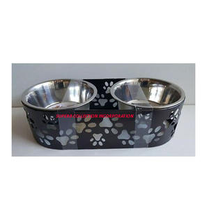 Bol d'alimentation pour animaux de compagnie en acier inoxydable, imprimé de patte, fait à la main - Product Image 1