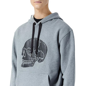 Sudadera con capucha OEM Premium con estampado de calavera negra para hombre, de algodón puro, informal, para niño, según los requisitos del cliente. - Product Image 2