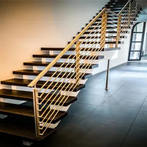 Open Riser Staircase Design L Shaped Straight Mono Stringer Stairs For Indoor Apartment