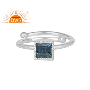 Bague en pierre précieuse bleue en topaze, ajustable, 925 en argent Sterling, nouvelle collection - Product Image 1