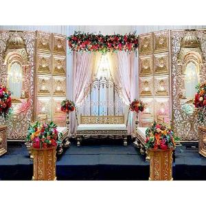 ตกแต่งเวทีงานแต่งสุดหรูสีทองต้อนรับกลางคืนเวทีแต่งงานสีทองฟุ่มเฟือยแถม Mandap ใหญ่อ้วนอินเดียตกแต่งเวทีแต่งงาน - Product Image 1