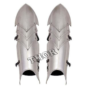 18g finition argentée bande de cuir protège-jambes Greaves armure de protection médiévale fonctionnelle avec impression UV technique de métal plaqué - Product Image 6