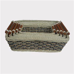 Cesta ovalada de ratán con asa Organizador de cocina de plástico y contenedores de almacenamiento de cosméticos artesanales en caja - Product Image 3