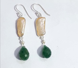 Perle blanche-Agate verte en argent Sterling goutte boucle d'oreille à la main en argent Sterling 925 boucle d'oreille bijoux pour tous - Product Image 1