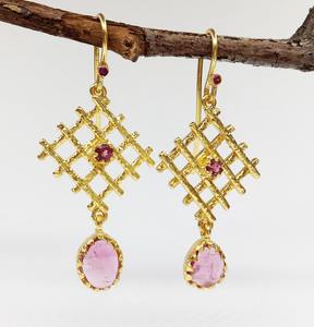 Pendientes de plata de ley 925 con topacio azul y turmalina, pendientes con gema de piedra lunar, chapado en oro y plata - Product Image 2