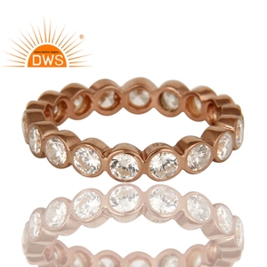 3mm Round Cut Cubic Zirconia 18k Rose Gold Plated Sterling Silver Eternity <b>Ring</b> Classic Collection <b>Dainty</b> Collection - Product Image 2