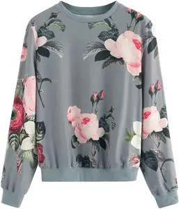 Sublimation Sweat shirts Women Casual Floral Print Long Sleeve Pullover Tops Lightweight Sublimated Sweatshirt