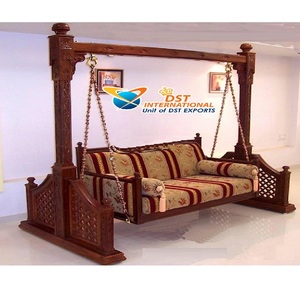 Modern Teak <b>Wood</b> Oonjal <b>Swing</b> for Living Room Handcrafted Intricately Carved Indian Design Customizable Size & Color - Product Image 1