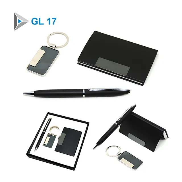 La migliore vendita Business Beautiful Advanced Corporate Gifts tre In uno set regalo portachiavi In pelle con Logo personalizzato portacarte con penna