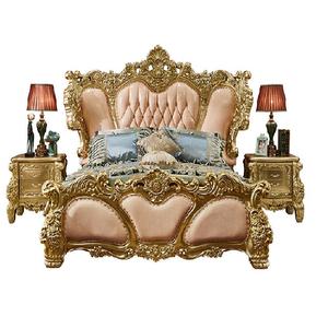 รอยัลโกลด์แกะสลักเตียงมงกุฎสำหรับบ้านสไตล์โมเดิร์นเตียงขนาดควีนไซส์และ Nightstand หรูหราออกแบบชุดเฟอร์นิเจอร์ห้องนอน - Product Image 1