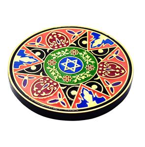 Juego de posavasos real de latón ecológico, diseño de arte popular coloreado a mano, Base de madera grabada profunda, novedad, alfombrillas para té y café - Product Image 6