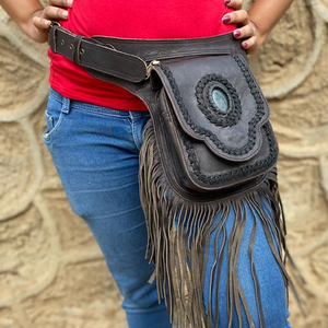Riñonera de cuero genuino para mujer 100%, riñonera Bohemia con flecos de piedra, estilo Vintage, riñonera de vaquero de alta calidad, cinturones de cuero de vaca - Product Image 5