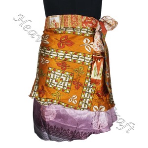 กระโปรงสั้นแบบพันรอบส่าหรี,ชุดบิกินี่ส่าหรีทำมือสไตล์วินเทจผ้าไหมซารีนอินเดียทำจากผ้าโสร่ง - Product Image 6