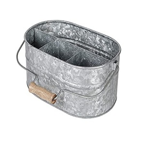 Porta Cubiertos Galvanizado con Mango de Madera, la Mejor Calidad, Color Gris, Porta Cubiertos para Cucharas, Tenedores y Cuchillos al por Mayor - Product Image 3