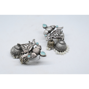 wholesale fashion <b>jewellery</b> silver look alike <b>brass</b> stud beads jhumka hoop earing for girls and women - Product Image 2