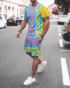 T-shirt et Short pour hommes, ensemble décontracté et respirant, à rayures, tenue rapide, nouveauté - Product Image 2