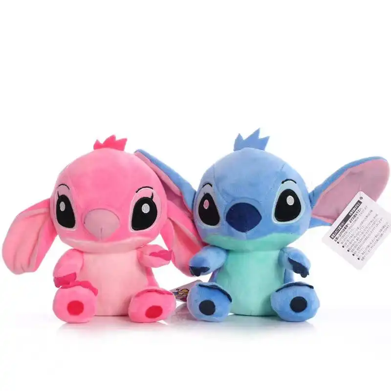 Funny Cute Stitch & Lilo Plush Pink Blue Cartoon Stuffed Plush Dolls Couple Kawai Anime Stuffed Keychain Cute Doll