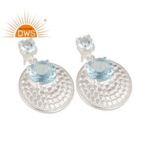 <b>Blue</b> <b>Topaz</b> Gemstone Women's <b>Earrings</b> Jewelry Supplier Wholesale Glorious Designer Sterling Fine Silver Jewelry - Product Image 2