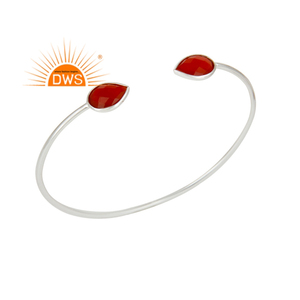 Natural <b>Red</b> Onyx Gemstone Cuff Bangle Designer Indian Sterling Fine Silver Ladies Cuff Bangle Jewelry Supplier - Product Image 1