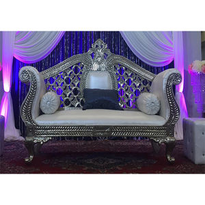 แต่งงานเงินตัดไม้หนังLoveseatแต่งงานโซฟาสีขาวสำหรับเจ้าสาวและเจ้าบ่าวรอยัลเงินใบงานแต่งงานสองที่นั่ง - Product Image 1