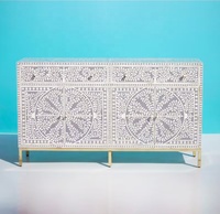 Coffre à 6 tiroirs en incrustation d'os et dessus de table Design floral noir meilleure qualité par Exotic Indian Art pour la maison, le bureau et le salon