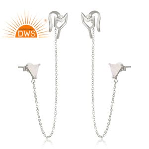 Boucles d'oreilles en pierres précieuses arc-en-ciel, fournisseur de bijoux, argent sterling 925, longue chaîne, boucles d'oreilles à clip, collection classique - Product Image 2