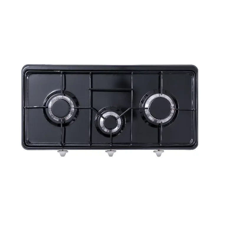 Gas Hob 3 Burner Aluminum Classic Black Electrostatic Powder Coated Top Lid Bottom Cover Gas Safety System LPG / NG 3 Years