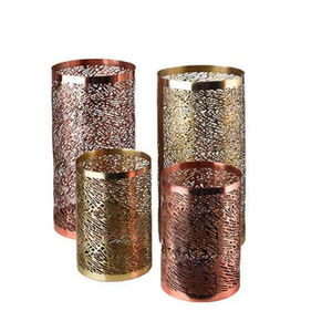 ชุดเชิงเทียนโลหะสีโรสโกลด์แบบตัดลาย รูปทรงเฮอร์ริเคน จำนวน 2 ชิ้น - Product Image 1