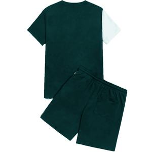 Ropa de calle de 2 piezas con logotipo personalizado para hombre, ropa deportiva, chándal informal, camiseta de bloque de color sólido, pantalones cortos para correr con cordón - Product Image 6