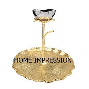 Bol décoratif de pièce maîtresse en métal à rayures de feuille Nickel et or bols de service populaires de nourriture et de dessert du fournisseur indien - Product Image 4