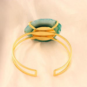 Rebanada de ágata de forma libre Natural para mujer de estilo Vintage, ajuste de punta de gran tamaño, Flexible espalda abierta, diseñador de perlas doradas, estilo Vintage - Product Image 5