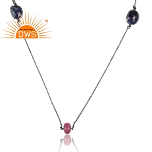 Natural <b>Ruby</b> & Blue Sapphire Gemstone <b>Necklace</b> Jewelry Supplier 925 Silver Chain Pendant <b>Necklace</b> Jewelry Manufacturer - Product Image 2