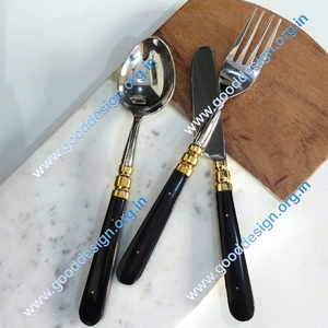 Ensemble de 3 couverts en acier inoxydable 304 au design unique avec poignée noire pour mariage de luxe et fête de Noël à bas prix - Product Image 3