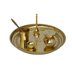 การออกแบบโลหะทองเหลืองบริสุทธิ์ Puja Thali ที่ดีที่สุดสำหรับการตกแต่งบ้านเทศกาลและวัดการออกแบบตกแต่งแผ่นสวดมนต์ - Product Image 1