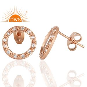 Beautiful White Zircon <b>Set</b> Earrings Hollow Circle Design <b>Rose</b> <b>Gold</b> Plated Brass Studs Fashion Jewelry Suppliers - Product Image 3