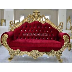 Venta al por mayor de lujo Rojo Dorado boda sofá estilo Mughal para el escenario elegante novia fiesta sofá en Material de madera - Product Image 1