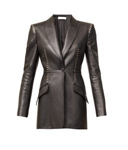 เสื้อโค้ทหนังแกะสีดำจริงพร้อมปุ่มปิดสำหรับผู้หญิงมีให้เลือกทุกสี - Product Image 1