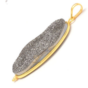 Pendentif en pierre précieuse druse grise, joli bijou ovale en titane, plaqué or, argent, vente en gros, - Product Image 4