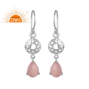 Boucles d'oreilles en argent 925 avec pierre précieuse naturelle en calcédoine rose, fournisseur de bijoux en argent - Product Image 1