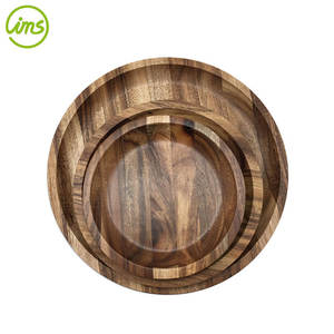 Grand plateau de service en bois d'acacia, plateau rond décoratif, 8 pouces, livraison gratuite - Product Image 6