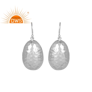Boucles d'oreilles pendantes élégantes en fil métallique, bijoux ovales martelés en argent sterling 925 fin - Product Image 1